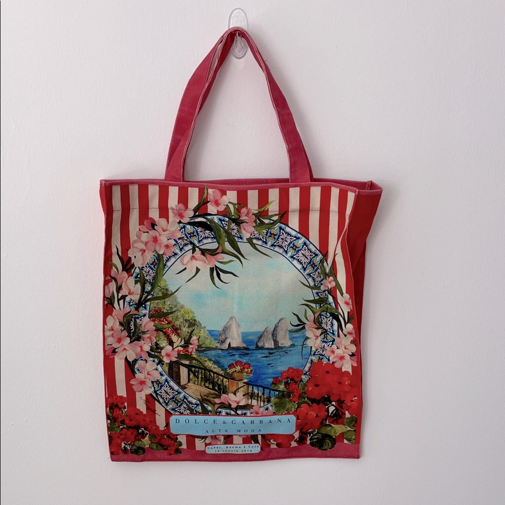 Dolce & Gabbana Striped Red Floral Tote